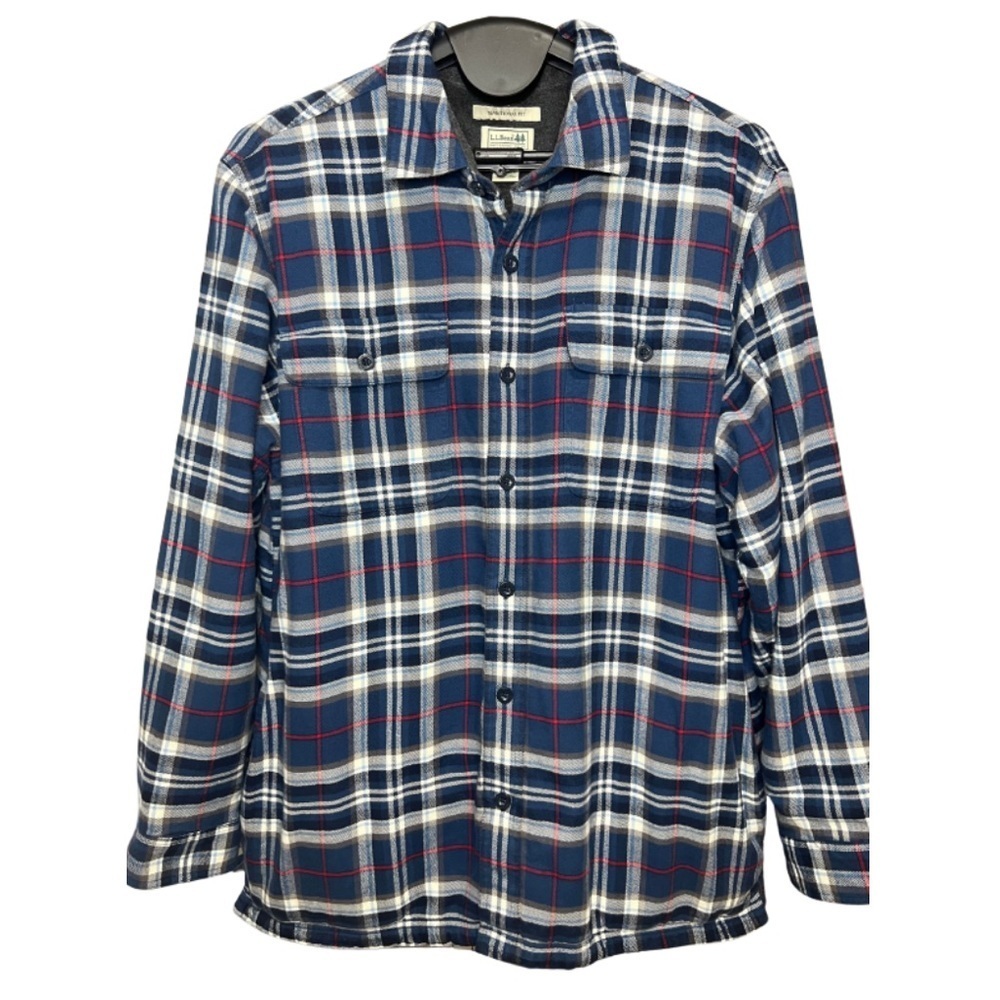 L.L. Bean Mens Flannel Shacket Fleece Lined XL Traditional Fit Striped 298189
